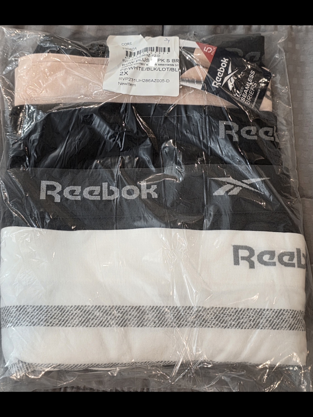 Reebok Ladies' Seamless Briefs 5 Pack – Black, White, Pink, Grey, 2X.